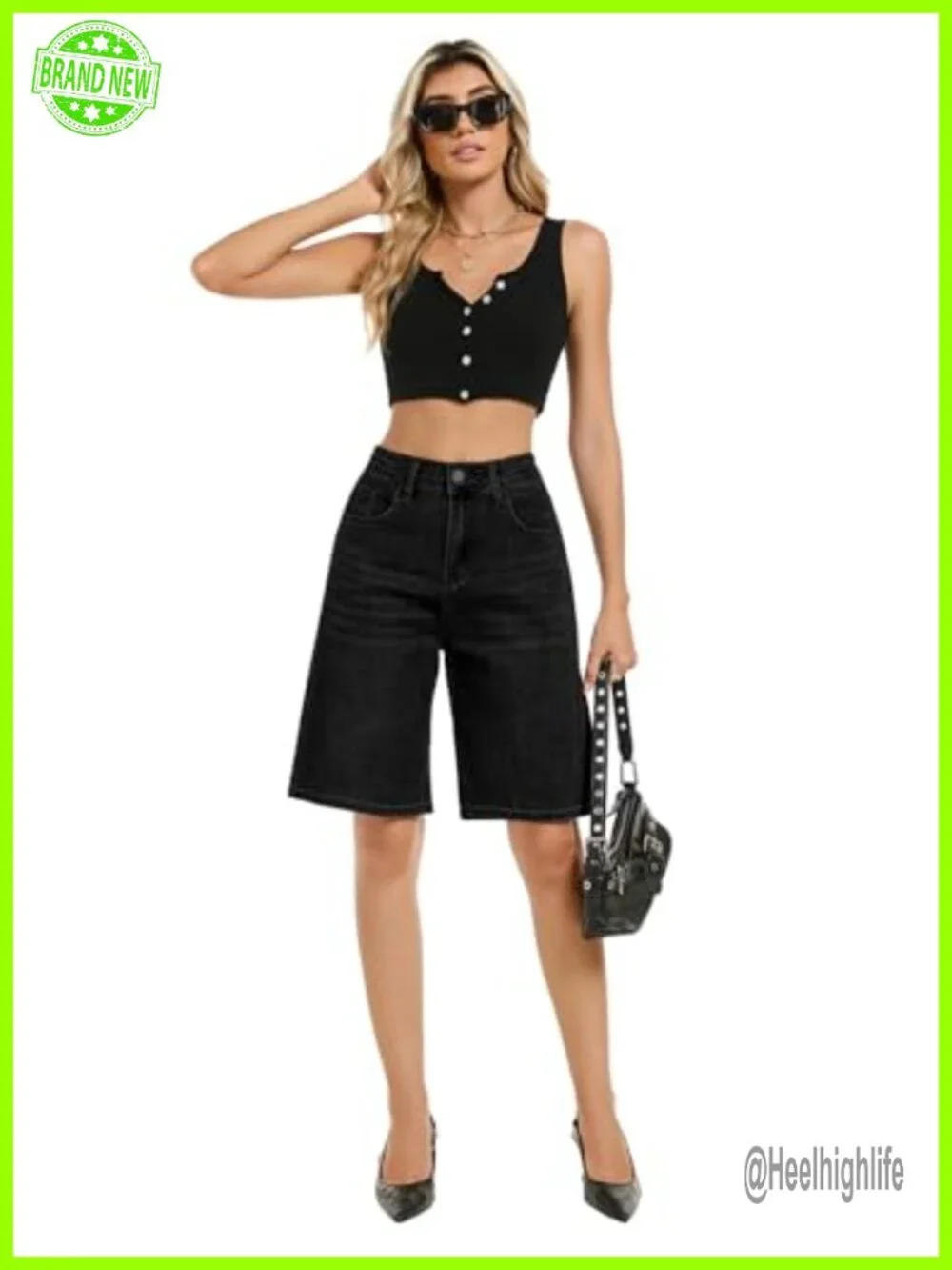 High Waisted Stretchy Denim Bermuda Shorts for Women Baggy Jorts Long